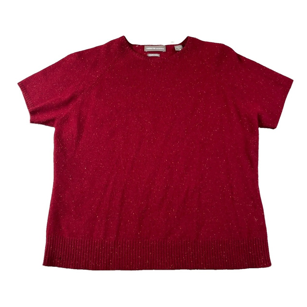 Valerie Separates 100% Cashmere Sweater Top Size XL Red Short Sleeve Pullover